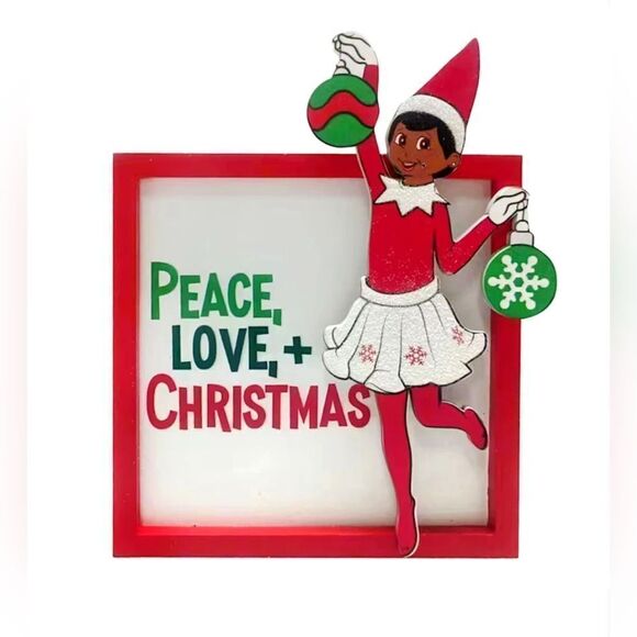New original Elf on the shelf Christmas tabletop/ picture Girl "PEACE LOVE XMAS" - Picture 4 of 5